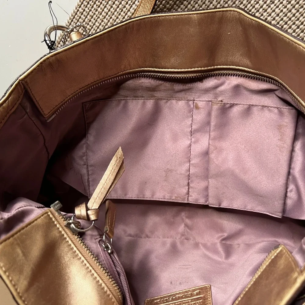 Coach Penelope Signature Optic Metallic Gold Leather Tote Bag F17730 Mens Womens